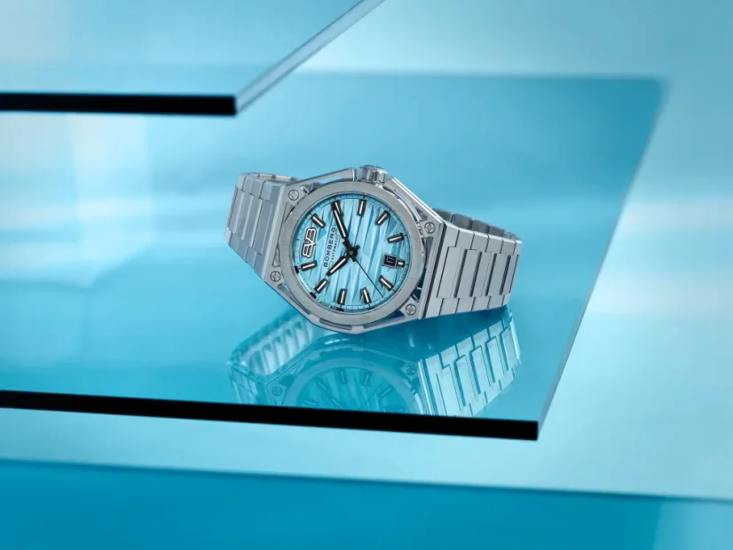 Men's silver Bomberg Watch with steel strap EDGE CYAN 43MM Automatic