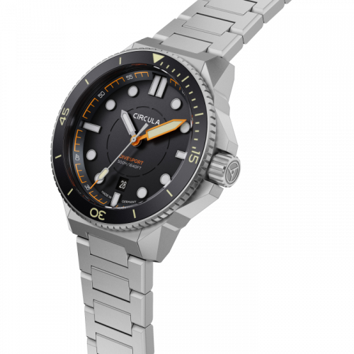 Zilverkleurig herenhorloge van Circula Watches met stalen riem DiveSport Titan - Black / Black DLC Titanium 42MM Automatic