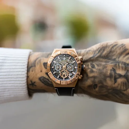 Reloj dorado Ralph Christian hombre con cinturón de cuero The Delta Chrono - Rose Gold 45MM