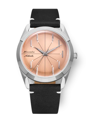 Stříbrné pánské hodinky Nivada Grenchen s koženým páskem Antarctic Spider 32050A17 38MM Automatic
