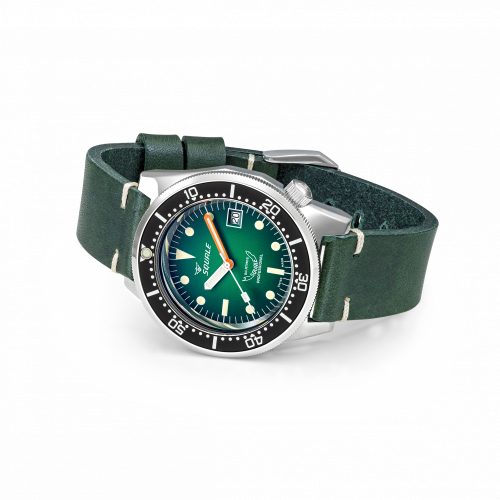 Montre Squale pour homme en couleur argent avec bracelet en cuir 1521 Green Ray  - Silver 42MM Automatic