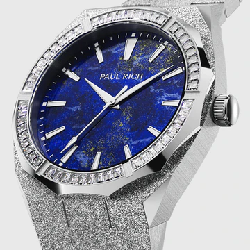Herrenuhr aus Silber Paul Rich mit Stahlband Frosted Star Dust Lapis Nebula - Silver 45MM