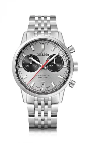 Zilverkleurig herenhorloge van Delma Watches met stalen riem band Continental Silver 42MM