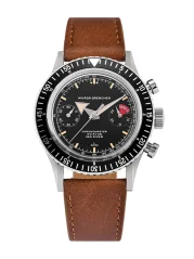 Men's silver Nivada Grenchen watch with leather strap Closed Caseback Chronomaster Broad Arrow Inter.Bezel 86056M16LC 38MM