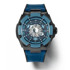 Černé pánské hodinky Nsquare s gumovým páskem FIVE ELEMENTS Black / Blue 46MM Automatic