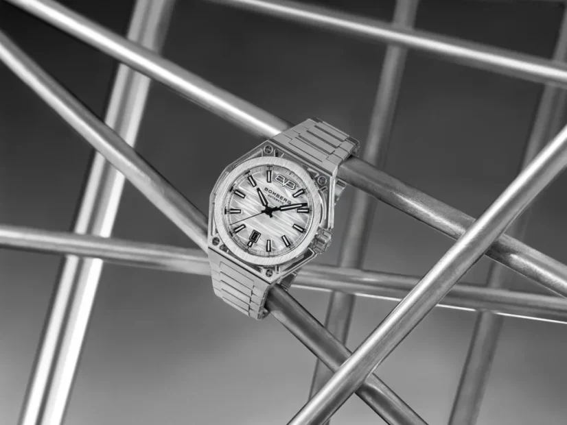 Men's silver Bomberg Watch with steel strap EDGE WHITE 43MM Automatic