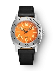 Men's silver Nivada Grenchen watch with leather strap Orange Depthmaster 14127A17 39MM Automatic