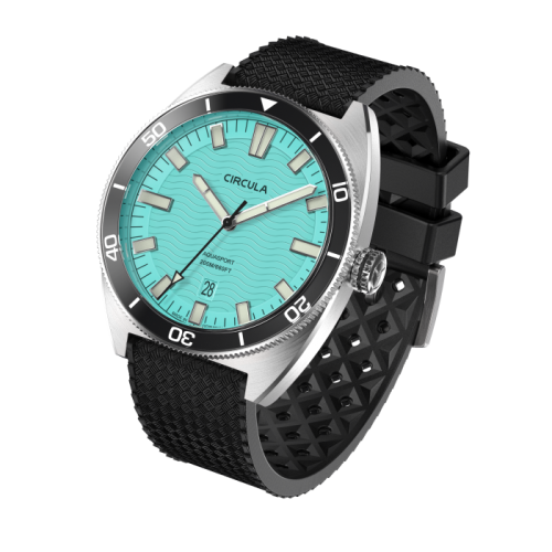 Herrenuhr aus Silber Circula Watches mit Gummiband AquaSport II Türkis - Blue 40MM Automatic