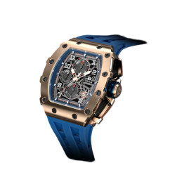 Men's gold Tsar Bomba Watch with a rubber band TB8204Q - Gold / Blue 43,5MM