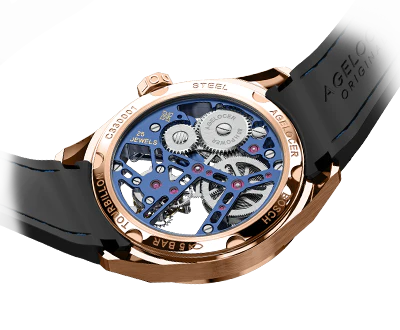 Men's gold Agelocer Watch with rubber strap Tourbillon Rainbow Series Black / Blue 42MM