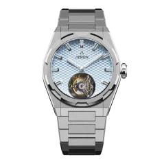 Stříbrné pánské hodinky Aisiondesign Watches s ocelovým páskem Tourbillon Hexagonal Pyramid Seamless Dial - Ice Blue 41MM