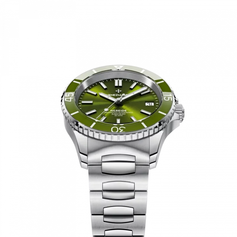 Men's Venezianico silver watch with steel strap Nereide 3121501C Green 39MM Automatic
