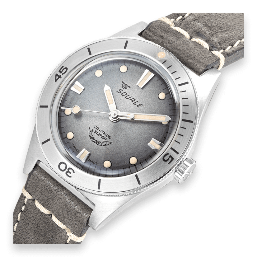 Men's silver Super-Squale Sunray Grey Leather - Silver 38MM Automatic