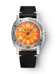 Men's silver Nivada Grenchen watch with leather strap Orange Depthmaster 14127A15 39MM Automatic