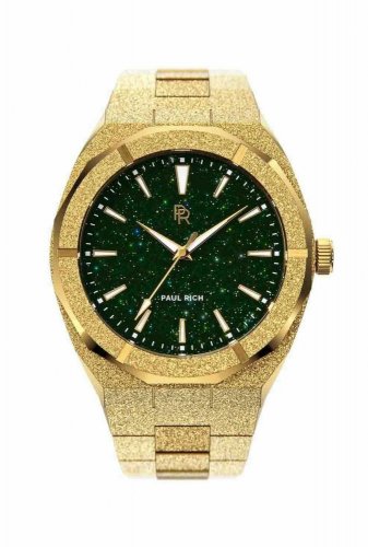 Relógio de ouro de homem Paul Rich com bracelete de aço Frosted Star Dust - Gold Green 45MM