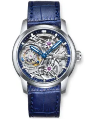 Stříbrné pánské hodinky Waldhoff s koženým páskem Quantum Ti Royal Blue 49,8MM Automatic