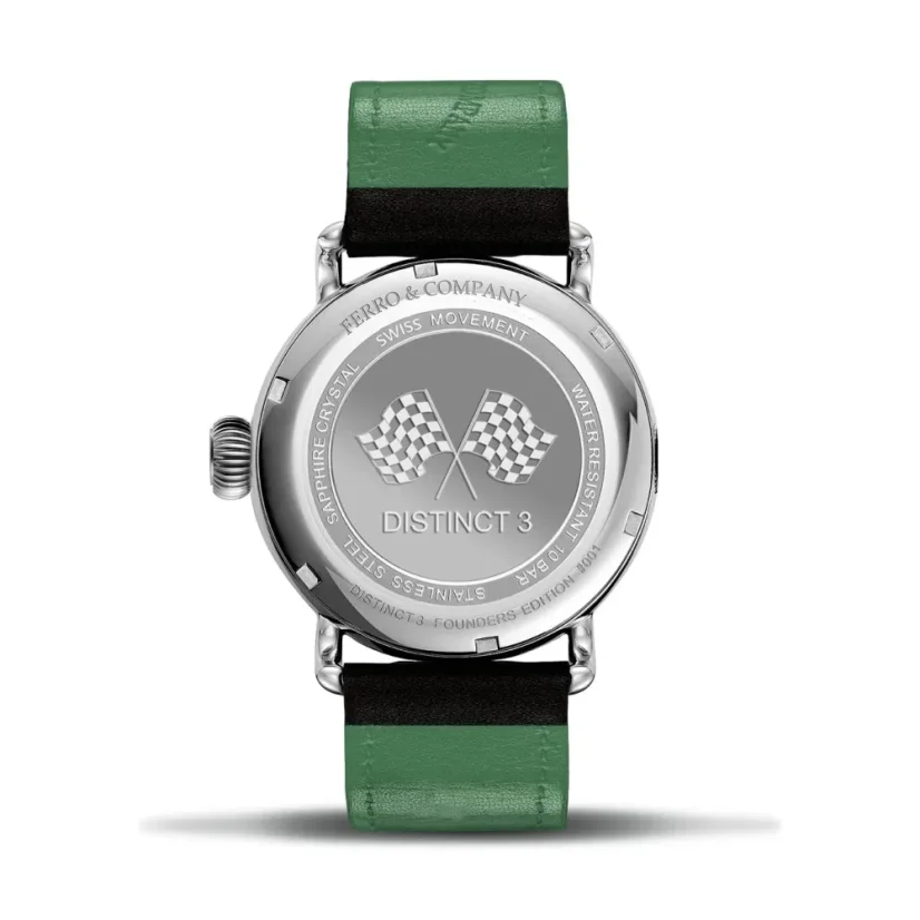 Stříbrné pánské hodinky Ferro & Company s koženým páskem Distinct 3 British Racing Green 42MM