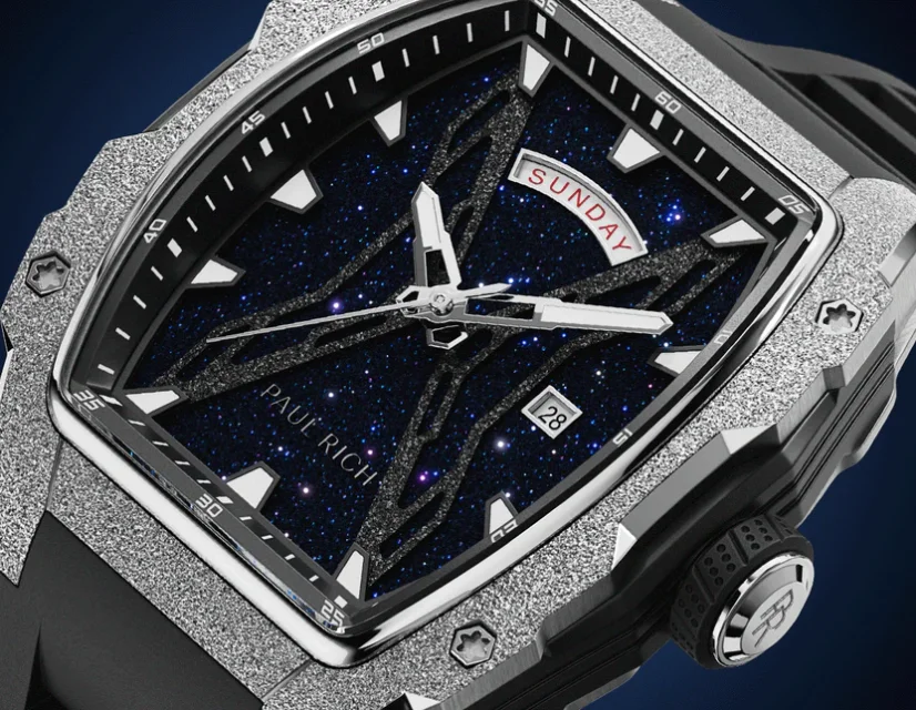 Relógio de homem Paul Rich Watch prateado com bracelete de borracha Frosted Astro Day & Date Abyss - Silver 42,5MM