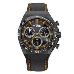 Montre TW Steel pour homme en noir avec bracelet en cuir Fast Lane CE4070 44MM