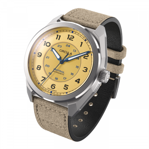 Strieborné pánske hodinky Circula Watches s koženým pásikom ProTrail - Sand 40MM Automatic