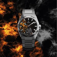 Men's black Aisiondesign Watch with steel strap Tourbillon - Lumed Forged Carbon Fiber Dial - Orange 41MM
