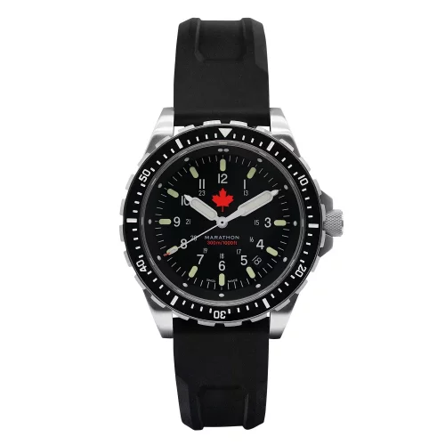 Miesten hopeinen Marathon Watches - kello kuminauhalla Red Maple Jumbo Diver's Quartz 46MM