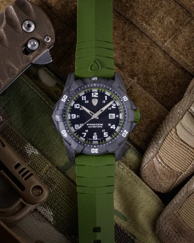 Zwart herenhorloge van ProTek Watches met een rubberen band Dive Series 1001 42MM