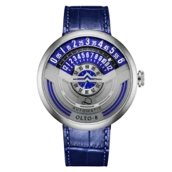 Orologio da uomo OLTO-8 argento con cinturino in pelle INFINITY-I RPM-Style Silver / Blue 46MM Automatic