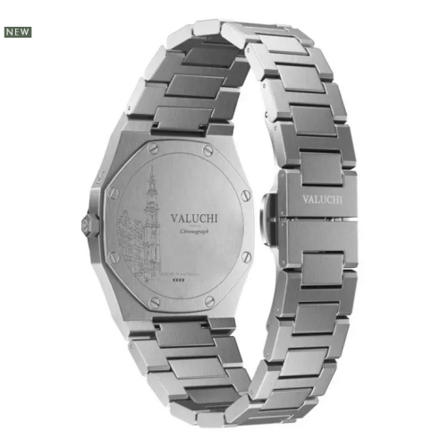 Zilverkleurig herenhorloge van Valuchi Watches met stalen band Chronograph - Silver Black 40MM
