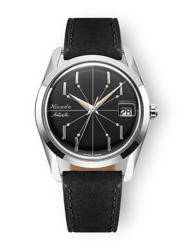 Strieborné pánske hodinky Nivada Grenchen s koženým opaskom Antarctic Spider 35011M17 35M