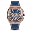 Zlaté pánské hodinky Ralph Christian s koženým páskem The Intrepid Chrono - Rose Gold / Blue 42,5MM