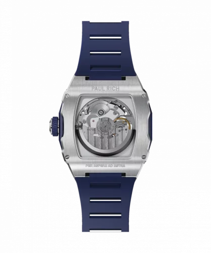 Paul Rich Watch hopea miesten kello kuminauhalla Frosted Astro Skeleton Lunar - Silver / Blue 42,5MM Automatic