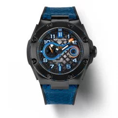 Černé pánské hodinky Nsquare s koženým páskem SnakeQueen Dazzling Blue 46MM Automatic
