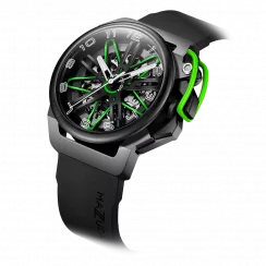 Černé pánské hodinky Mazzucato Watches s gumovým páskem RIM Gt Black / Green - 42MM Automatic