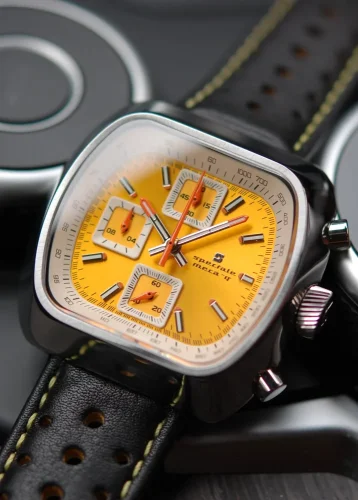 Men's silver Straton Watches with leather strap Speciale Yellow 42MM