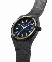 Zwart herenhorloge van Paul Rich met stalen band Bumblebee Frosted Star Dust - Black 45MM Limited edition