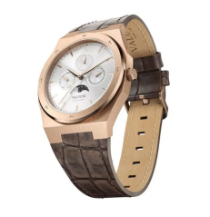 Goldene Herrenuhr Valuchi Watches mit Ledergürtel Lunar Calendar - Rose Gold White Leather 40MM