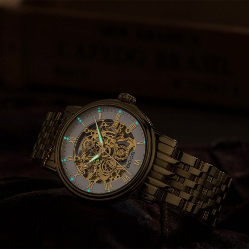 Złoty męski zegarek Epos ze stalowym paskiem Emotion 3390.156.22.20.32 41MM Automatic