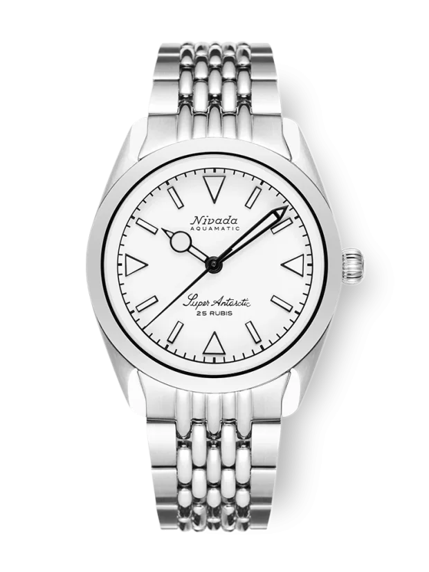 Stříbrné pánské hodinky Nivada Grenchen s ocelovým páskem Super Antarctic White 32065A04 38MM Automatic