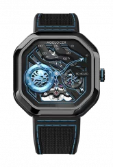 Montre Agelocer Watches pour homme en noir avec bracelet en caoutchouc Volcano Series Black / Blue 44.5MM Automatic
