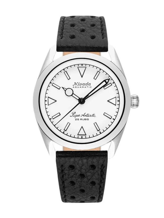 Stříbrné pánské hodinky Nivada Grenchen s koženým páskem Super Antarctic White 32065A10 38MM