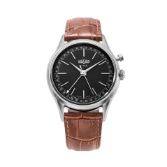 Srebrni muški sat Vulcain s kožnim remenom Cricket President Steel Case Back - BROWN CALF SKIN LEATHER ALLIGATOR-PRINTED 38MM Automatic