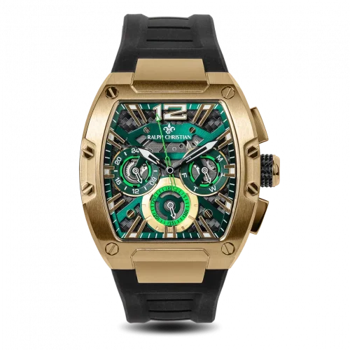 Zlaté pánské hodinky Ralph Christian s gumovým páskem The Intrepid Sport - Gilded Black 42,5MM