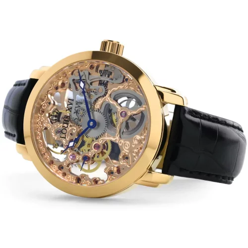 Zlaté pánské hodinky Louis XVI s koženým páskem Versailles 651 - Gold 43MM Automatic