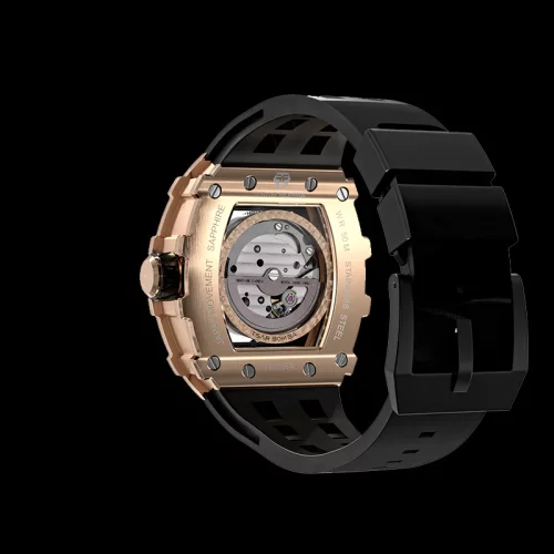 Tsar Bomba Watch kultainen miesten kello kuminauhalla TB8208A - Gold / Black Automatic 43,5MM