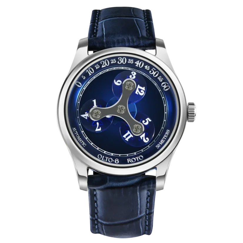 Montre OLTO-8 pour homme de couleur argent avec bracelet en cuir ROTO Ocean Blue Dial Upgraded 39MM Automatic