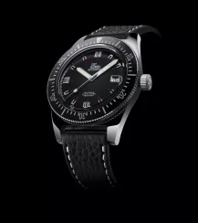 Stříbrné pánské hodinky Eza s koženým páskem 1972 Diver Black Leather - 40MM Automatic