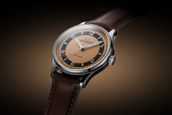 Męski srebrny zegarek Delbana Watches ze skórzanym paskiem Recordmaster Mechanical Silver / Gold 40MM