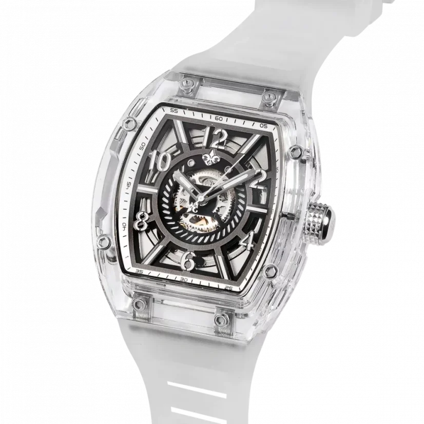 Stříbrné pánské hodinky Ralph Christian s gumovým páskem The Ghost - Transparent White Automatic 43MM