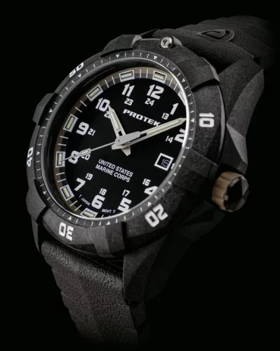 Montre ProTek Watches pour homme en noir avec bracelet en caoutchouc Official USMC Series 1016 42MM
